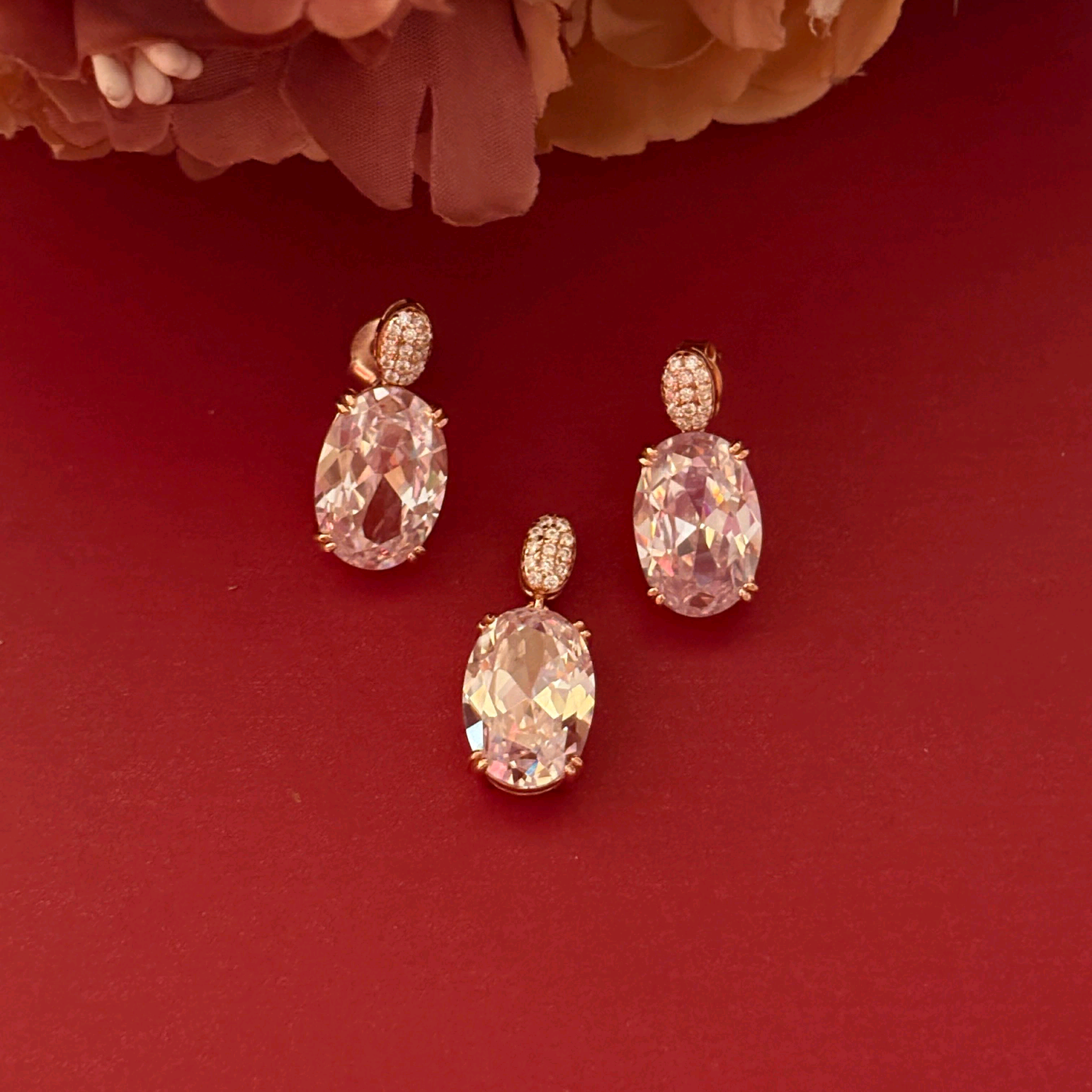 Crystal Oval Rose Gold Pendant Set